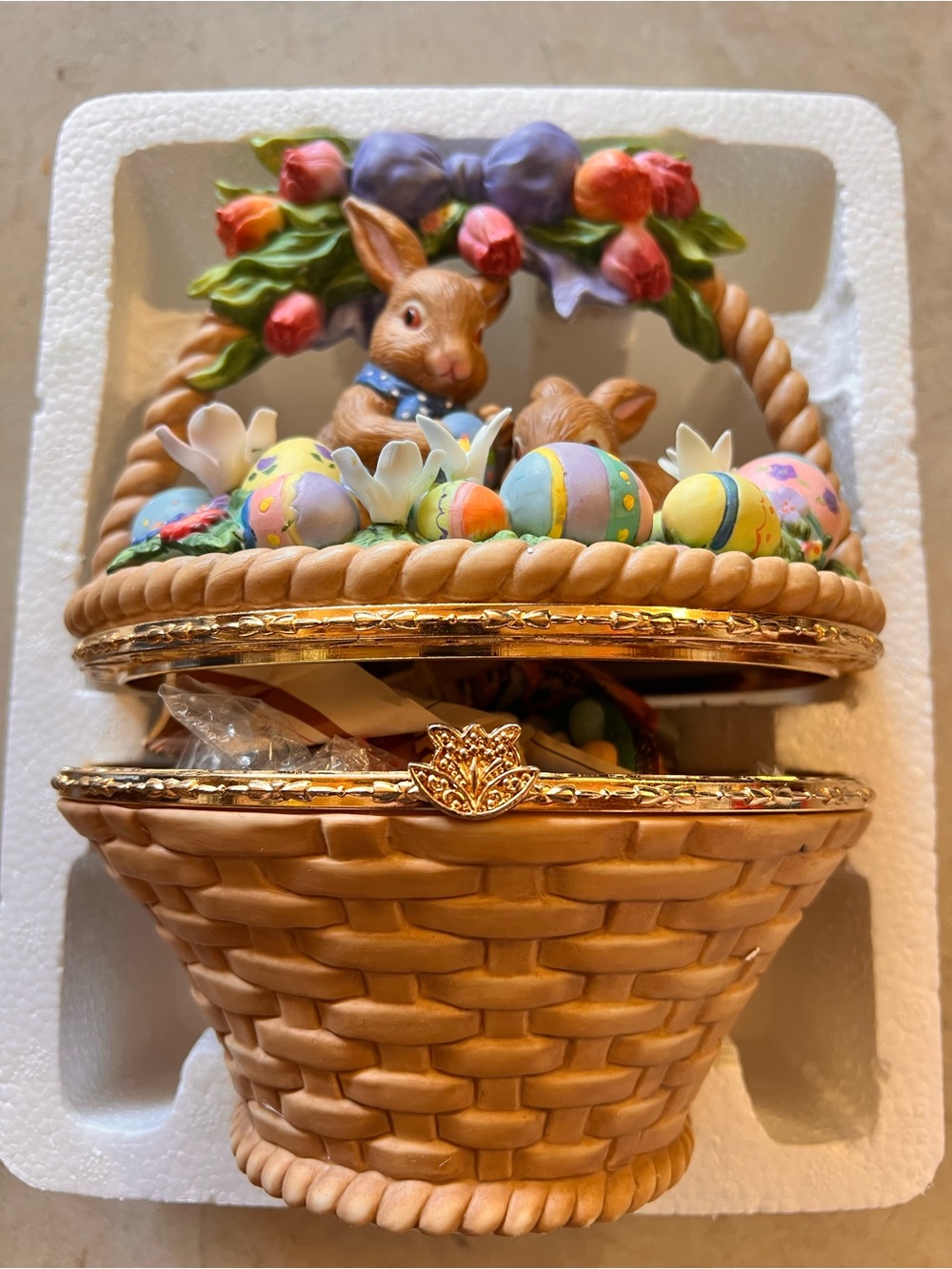 Vtg CWC Porcelain Lidded Easter Basket Bunny Trinket Box NIB